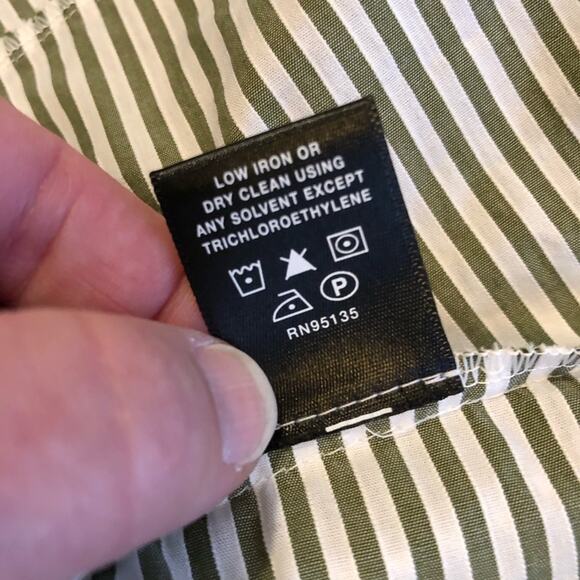 Lafayette 148 olive green white striped button down top size 10 - Picture 8 of 13